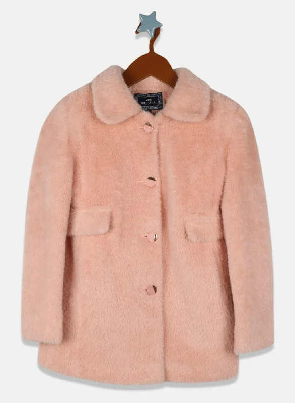 Girls Peach Solid Coat