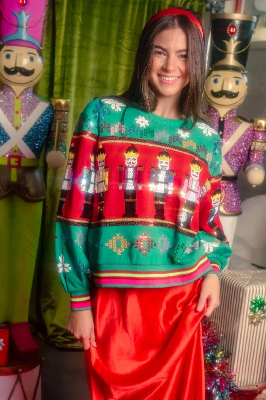 Green Multi Vintage Nutcracker & Needlepoint Snowflake Sweatshirt