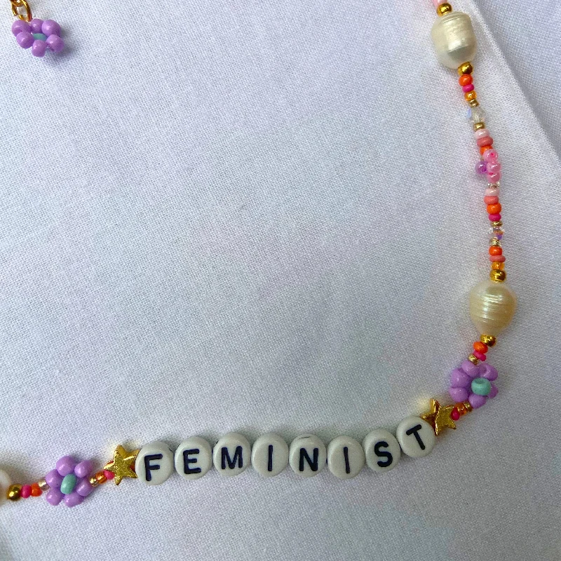 Orange Feminist Beaded Necklace